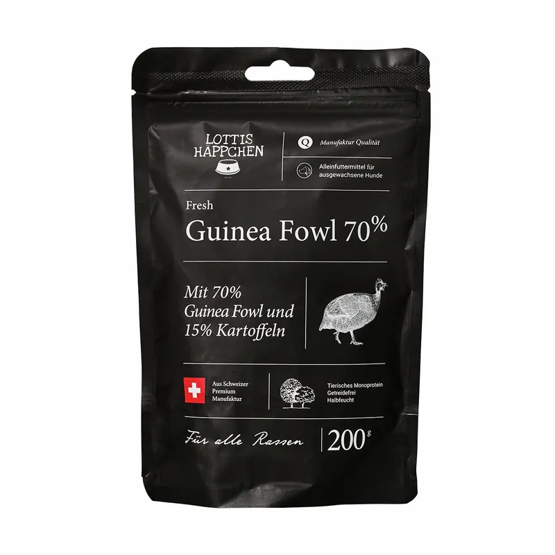 Markenprodukt Sparpaket 2 x 200 g Lottis Häppchen Fresh Guinea Fowl Hunde Trockenfutter